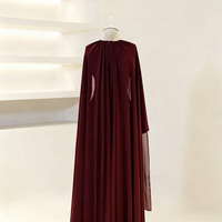 Robe Abaya Longue Mousseline Femme Sur Mesure OEM Luxe Strass Drapé Pli Élegant Chiffon Manches Longues Couleur Unie