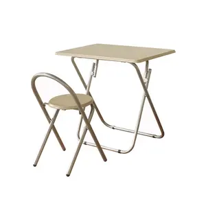 Cheap Metal Folding Study Table And Chair With Wooden Seat