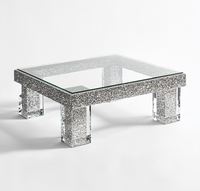 Ensemble de tables basses rectangulaires convertibles en bois massif, finition miroir, bord biseauté effet diamant écrasé, meubles de salon modernes