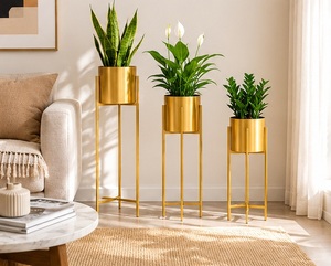Modernos Soportes de Metal Dorado para Flores con Macetas Redondas para Plantas y Flores de Interior, Decoración Minimalista para el Hogar - Product Image 2