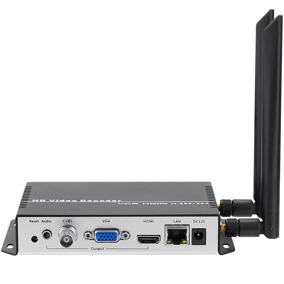 UNISHEEN Wireless H.265 HDMI VGA CVBS Decoder WIFI HD Video IP Stream Decoder supporto SRT