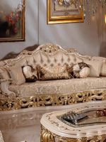 Canapé de salon de luxe de style européen, en bois sculpté doré et tissu, multifonctionnel, trois places, haut de gamme, style riche et grand format