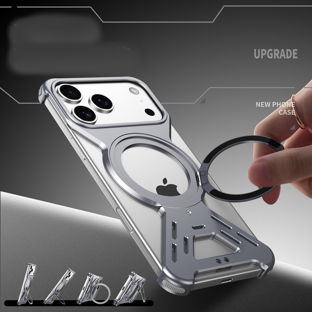 Armor Aluminum Metal Frameless Shockproof 360° Rotatable Kickstand Stand Magnetic Phone Case for iPhone 17 Pro Max Cooling Cover