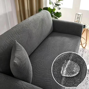 Housse de protection pour canapé en jacquard solide, lavable, 1/2/3/4 places, épaisse, en forme de L, pour banquette, motif feuilles séchées, sectionnelle, extensible et élastique - Product Image 1
