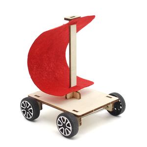 Kit de madera para coche impulsado por el viento, juguete educativo de ciencia para niños de 4 a 6 años, forma geométrica, control manual, sin batería - Product Image 1