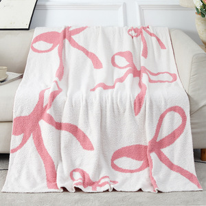 New Bow Series Knitted Sofa Microfiber Half Fleece Blanket - Product Image 6