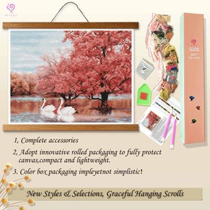 Kit de broderie diamant DIY avec cadre, motif paysage rectangulaire, cygnes et mangroves, strass en cristal à foret rond - Product Image 4