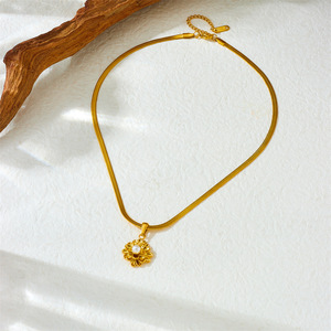 Gold Plated Lotus Pearl Pendant Stainless Steel Chain Necklace Flower Shape Gift Jewelry N3194 - Product Image 3