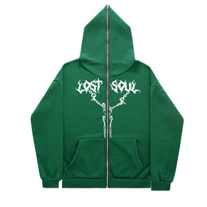 เสื้อฮู้ดซิป Lost Soul สำหรับผู้ชาย สีน้ำเงิน ผ้าฝ้าย ทรงปกติ สไตล์สตรีทแวร์ - Product Image 6