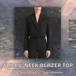 Nouvelle Collection Printemps-Automne 2026 : Blazer Femme Slim Col V à Boutonnage Simple, Style Industriel avec Strass Thermocollés et Perles, Polyvalent - Product Image 2
