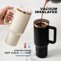 Gobelet isotherme en acier inoxydable plaqué or 40 oz avec poignée, gravure laser USA RTS, double paroi isolée, pour voiture, idéal pour les cadeaux
