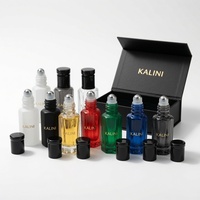 Flacon d'huile d'attar en verre de 12 ml avec boîte cadeau et applicateur roll-on pour huile de parfum d'aromathérapie, marque privée, vente en gros