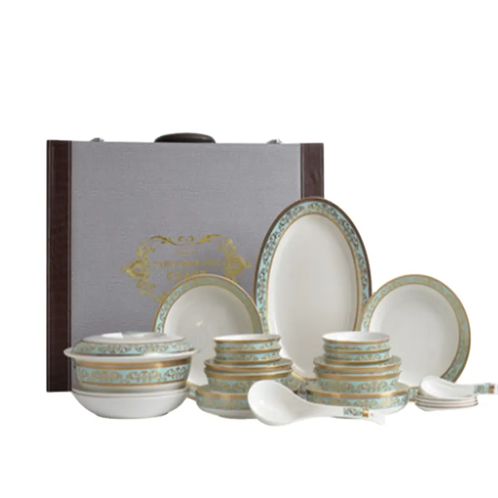 Gold bone China dinnerware set Elegant design tableware set Luxury ceramic plate bowl kitchenware dinner set