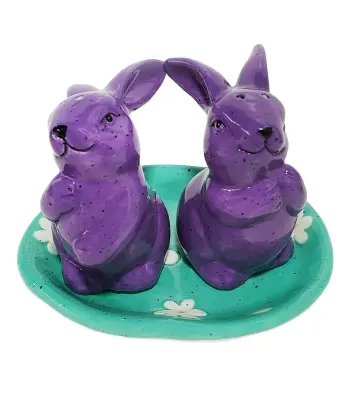 Lovely purple orchid specked bunny pepper shaker Figurines decorative objects