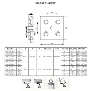 308.05A.01铝型材acessoory 80x80方形封闭底部连接器抛光压铸端连接器 - Product Image 2