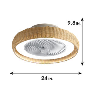 Ventilador de techo enjaulado con aspas de bambú de 24 pulgadas Ventilador de techo de bajo ruido Ventilador de techo de ratán Ventilador de techo con control remoto - Product Image 4