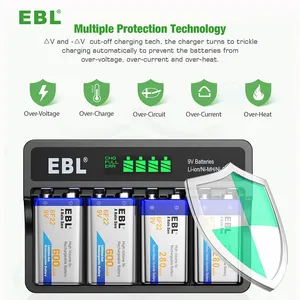 Battery Charger EBL LCD 9V Smart Battery Charger For 9 Volt Lithium-ion / Ni-MH / Ni-CD Rechargeable Batteries