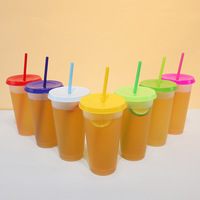 Vaso portátil de plástico de 500 ml a prueba de fugas, de calidad alimentaria, con pajita, para uso en aventuras al aire libre, para jugo, refresco o cerveza