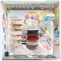 Ruban cadeau 40 mm, fil de soie ondulé enroulé, fil de queue de poisson, fil bouclé en organza, bord doré, boîte cadeau artisanale, nœud, Saint-Valentin