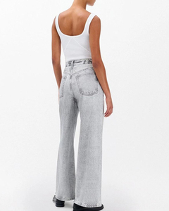 <span class=keywords><strong>Jeans</strong></span> da Donna Stile Boyfriend, Traspiranti, Lavabili, a Vita Alta, Vestibilità Ampia, Casual, in Denim <span class=keywords><strong>Grigio</strong></span> <span class=keywords><strong>Chiaro</strong></span>, Gamba Larga - Product Image 3