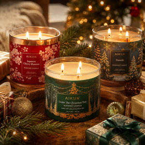 AIKUN Seasonal Holiday Gold Foil Soy Wax Three Wick <strong>Scented</strong> <strong>Candle</strong> Glass Jar <strong>Candle</strong> <strong>Gift</strong> <strong>Set</strong> for Christmas Wholesale - Product Image 4