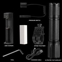 Lampe torche tactique longue portée en alliage d'aluminium, LED, USB, 1000 lumens, rechargeable, étanche IP68, portée du faisceau 300-400 m