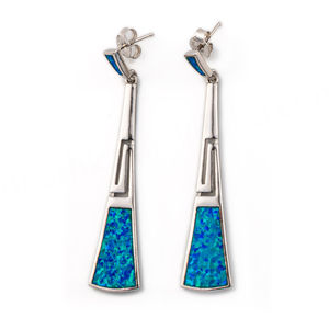 Boucles d'oreilles clés grecques rétro en opale bleue en argent sterling 925 - Product Image 4