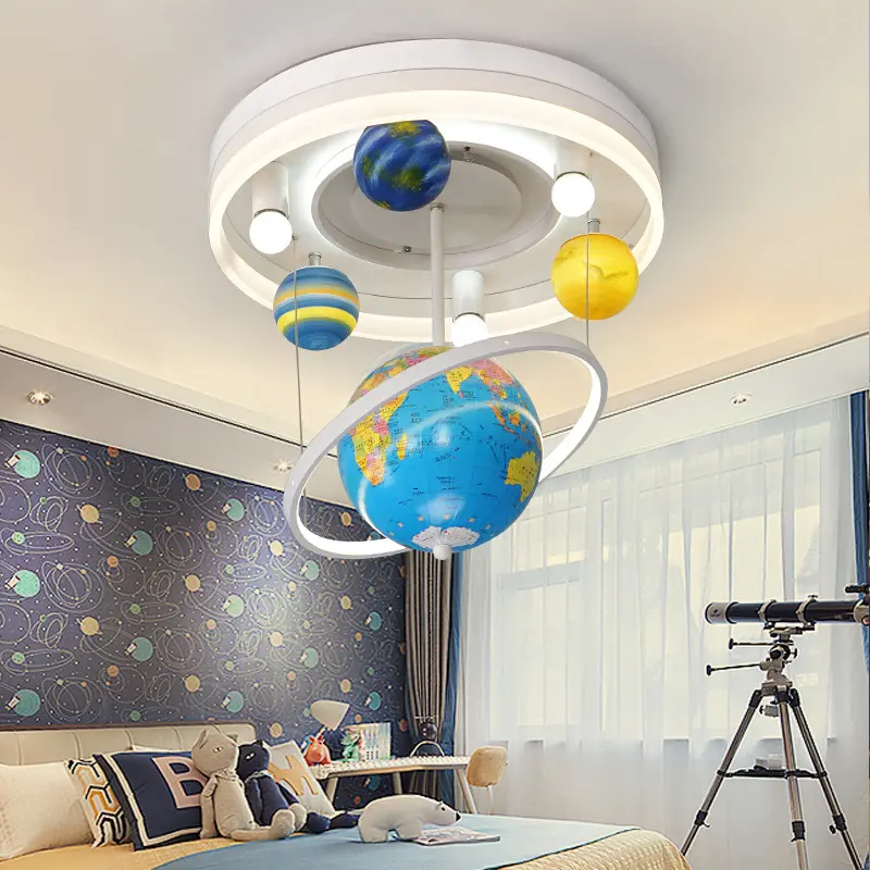New creative kid boys and girl study Children star lamps light rotating earth planet globe Chandelier for kids bedroom