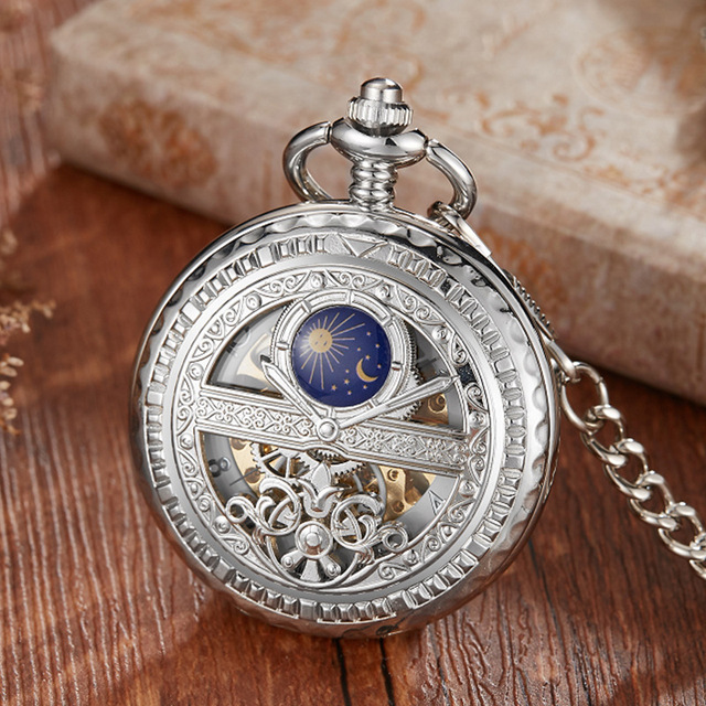 Vintage Hollowed Hand Wind Mechanical Pocket Watch with Chain Men Women Gift Watches