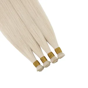 Double Drawn Brazilian Handmade Hair Bundles Virgin Remy Human Hair Platinum Blonde Handtied Weft Hair Extensions