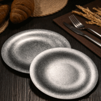 Plateau rond vintage industriel FLEY en acier inoxydable, motif massif, pour café, barbecue, camping