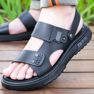 Sandalias de Cuero Vacuno de Primera Capa para Hombre con Correa en T, Punta Abierta, Suela de Goma Antideslizante, Zapatos Casuales de Verano - Product Image 2