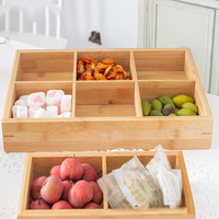 Logo personnalisé taille eco vente en gros couleur naturelle compartiment snacks alimentaire boîte de rangement en bambou et bois