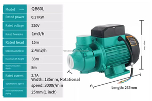 농업 관개를위한 최고 가격 0.5hp 0.37kw Qb60 하이 헤드 자체 프라이밍 브러시리스 부스터 워터 펌프 - Product Image 4