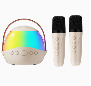 Enceinte portable avec 2 microphones sans fil, lumière LED RGB, pour karaoké, couleur rose - Product Image 3