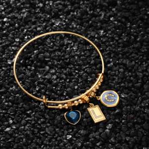 กำไลข้อมือสแตนเลสแบบปรับได้ พร้อมจี้รูปหัวใจสีน้ำเงินและจี้รูปเกือกม้า สไตล์เครื่องประดับส่วนตัวสำหรับผู้หญิง - Product Image 3