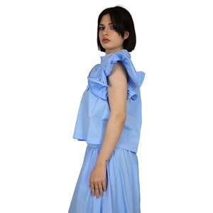 Camisa de Mujer Azul Cielo con Volantes en las Mangas y Botones, Estilo Casual - Product Image 2