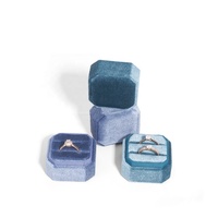 Boîte à bagues en velours octogonale DEQI, emballage de luxe pour bijoux, boîtes à bagues personnalisées avec logo couleur, 2 emplacements, boîte à bagues en velours pour mariage