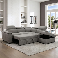 Canapé-lit sectionnel en L avec fonction de sommier escamotable, appui-tête réglable et ottoman de rangement – Vente directe usine