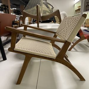 Fauteuil en corde nordique, chaise en rotin en bois de frêne, chaise simple pour balcon, chaise en rotin tressé en bois massif, fauteuil de détente moderne en crème - Product Image 4