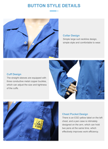 導電性生地<span class=keywords><strong>ESD</strong></span> Vネックスモック,コットンラブコートスモック帯電防止5mmグリッドブルークリーンルーム服コットンオーバーコート<span class=keywords><strong>ESD</strong></span>衣服 - Product Image 4