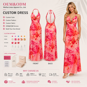 Abito lungo estivo da donna all'ingrosso OEM con scollo all'americana, stampa floreale, in rete, senza maniche, linea ad <span class=keywords><strong>A</strong></span>, vita alta, per feste in spiaggia - Product Image 1