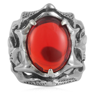 yunnique <b>Titanium</b> Steel Hollow Red Gemstone <b>Ring</b> Spike Irregular Geometric Men's Jewelry Gift - Product Image 1