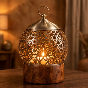 Decorative Wooden Handmade Round <b>Candle</b> Stand & Oil Lamp Arabic Style Home Decoration Table Decor by Aqudus Saleem - Product Image 3