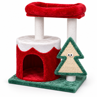Grand arbre à chat de Noël festif moderne avec niches douillettes, griffoirs, plateformes d'escalade et balles suspendues