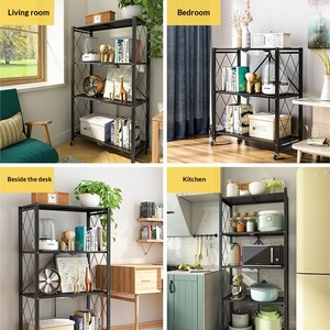 Home Use No-Installation Folding Multi-Tier Multi-Purpose Snack Floor-Standing <strong>Microwave</strong> Oven Mobile Balcony Kitchen <strong>Storage</strong> - Product Image 2