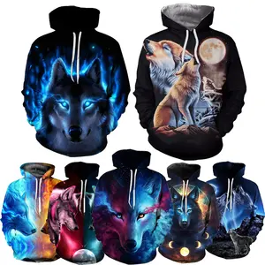 Hot 3D Wolf Printed Hoodies para hombres Nuevo estilo Animal Printing Hoodie de hombres Moda Harajuku Funny Oversize Pullover