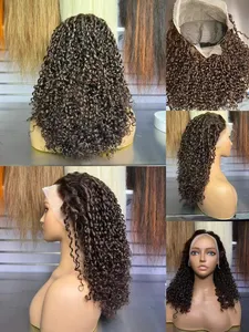 Letsfly peruca de cabelo brasileiro encaracolado pixie 13x4 para mulheres pretas, cabelo humano colorido de boa qualidade de 18 polegadas