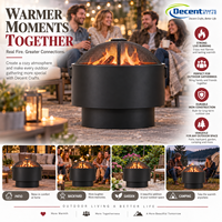 Brasero rond en fer pour jardin, avec couvercle en maille métallique noir mat anti-étincelles, poignées latérales et base, pour extérieur