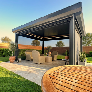 Pergola bioclimatique moderne 4x4, écologique, avec revêtement en poudre, à lames motorisées en aluminium, stores à fermeture éclair, résistante à la décomposition - Product Image 3